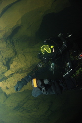 Technical CCR Diver during a Cave Dive in France by Andy Kutsch 